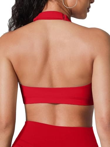 BRXL Push Up Sports Bras for Women Halter Adjustable Open Back Workout Padded Bras Yoga Gym Tops Red XS - Image 1