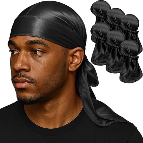 6PCS Silky Durags for Men Wave, Satin Doo Rags for 360, 540, 720 Waves Black - Image 1