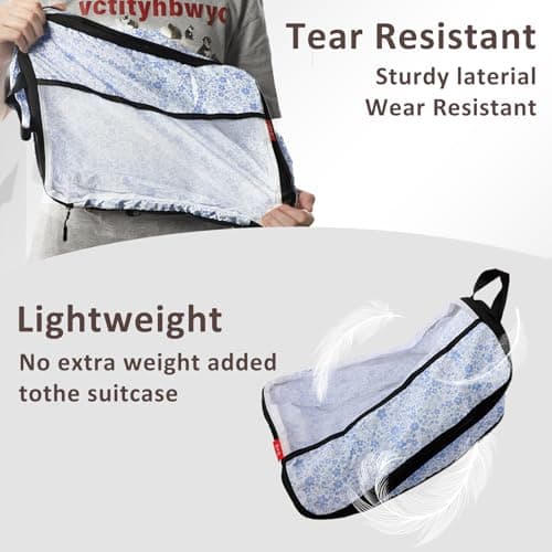 U+U 4 Set Compression Packing Cubes - Ultralight Travel Organizers, Space-Saving Suitcase Organizer, Expandable Packing Cubes for Travel, Business Trip and Family Vacation (Blue Flower) - Thumbnail 6