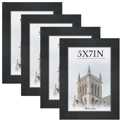 KissNow 5x7 Picture Frame 4 Pack, Black Wood 7x5 Frame, Real Glass, Vertical or Horizontal Tabletop Display for Photos & Art Prints - Black - Image 1