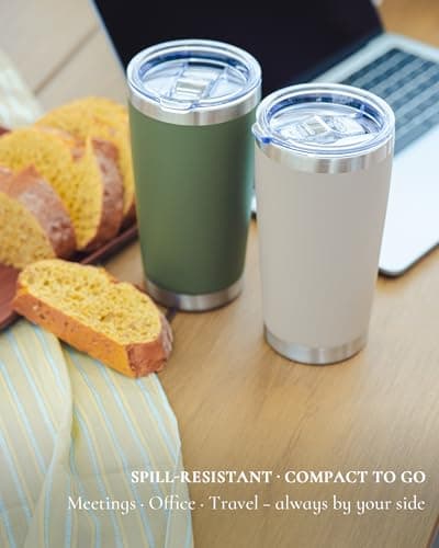 UIRZOTN Travel Coffee Tumbler 20oz, 4 Pack Leakproof Travel Coffee Mug with Lid and Straw, Stainless Steel Double Wall Vacuum Insulated Tumbler for Hot/Iced Drinks (Army Green, Textured Matte) - Thumbnail 3