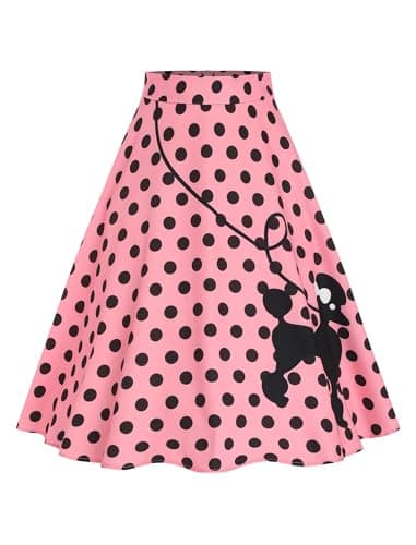 ZEZCLO Women's 50s Vintage Poodle Skirt Dog Printed High Waist Loose Fold Pleated A-line Zipper Skirts Polka Dot Pink M - Image 1