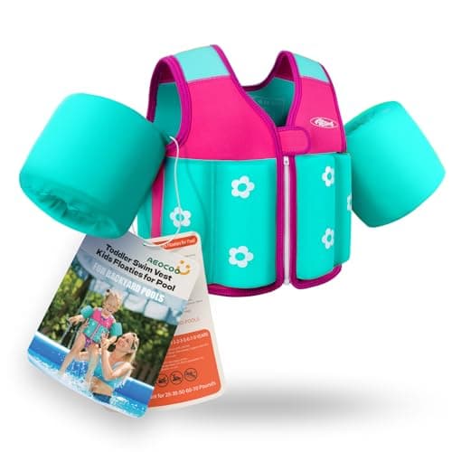 AEOCOO Toddler Swim Vest 20-30-50-70 Pounds, Kids Pool Floaties for 1-2-3-5-7-9 Years Old, Comfortable Wear Bright Float Jacket with Water Ring, Unpadded Sides for Arm Comfort, Boys, Girls, Pink - Image 1