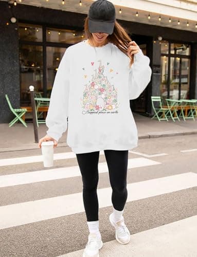 AMWIPE Magic Kingdom Sweatshirts For Women Oversized Magical Shirt Cute Vacation Tees Girls Castle Graphic Long Sleeve Tops White - Thumbnail 2
