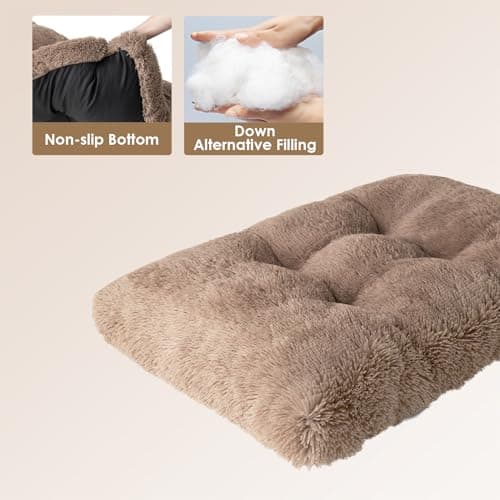 EHEYCIGA Fluffy Dog Crate Bed for Medium Dogs, Plush Faux Fur Crate Pad, Calming Anti Anxiety Medium Dog Bed for Crate, Washable Soft Warm Mat with Non-Slip Bottom, Camel - Thumbnail 4