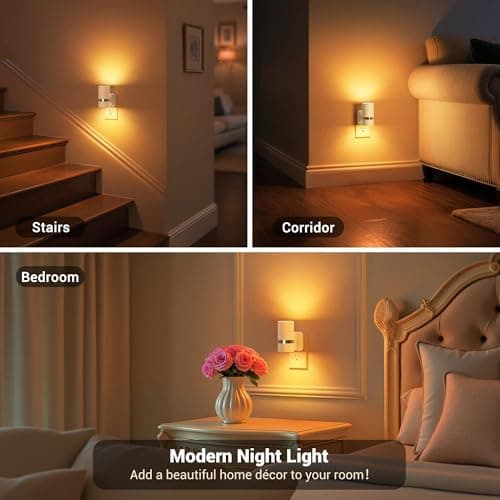 JandCase Night Lights Plug into Wall, Automatic Night Light with Dusk to Dawn, 2 Pack Amber 0-100LM Dimmable Plug in LED Nightlight for Bedroom, Hallway, Stairs - Thumbnail 6