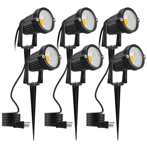 Romwish 120V Landscape Spotlights, Outdoor Landscape Lighting for Yard, 3000K Warm White Landscaping Lights with Stake, 5W IP65 Waterproof Flag Spotlight for House Garden Lawn Decorative (6 Pack) - Image 1