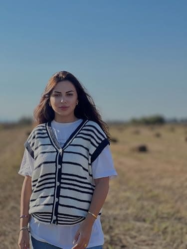 Dokotoo Womens Vest Striped V Neck Button Vest for Women Going Out Tops Sweater Vest Knit Cardigan Sweaters for Women Blue XX Large - Thumbnail 3