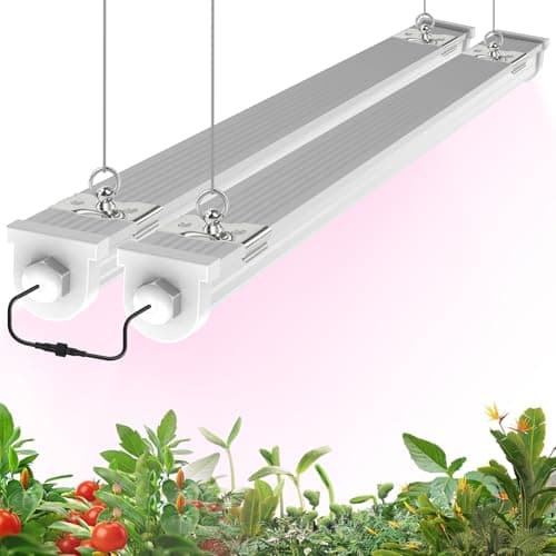 JESLED Waterproof Plant Grow Lights, 2FT Full Spectrum Grow Light, 48W(2 X 24W,300W Equiv), Linkable Led Grow Light Strip for Greenhouse, Plant Shelves, Plug and Play, Pinkish White, 2-Pack - Image 1