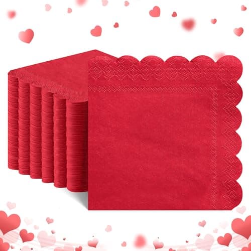 NatNarr 120 Pcs Cocktail Napkins Red Valentines Napkins Red Dessert Beverage Napkin Scalloped Paper Napkin for Birthday Wedding Graduation, 5 x 5 Inch - Image 1