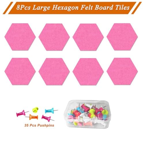 HULAVO Large Hexagon Felt Cork Board Tiles, Self Adhesive DIY Felt Bulletin Board Pin Board with 35 Pushpins for Office School Home Wall Decor Stickers Memos Photos Display(Pink) - Thumbnail 5