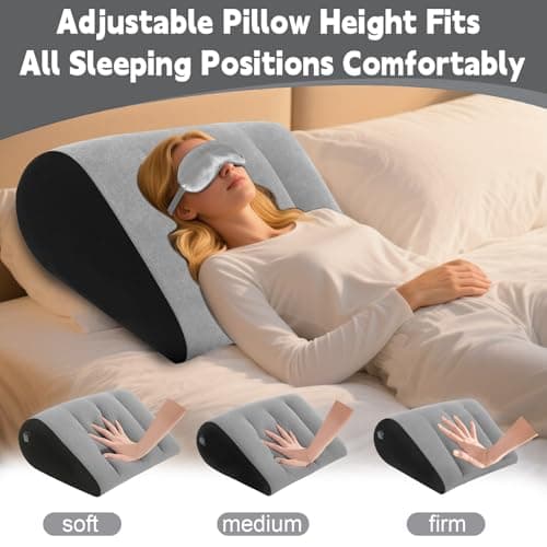 Inflatable Bed Wedge Pillow for Sleeping - Inflatable Wedge Pillow with Silk Eye Mask Set for Traveling,Leg Elevation,Back Support,Body Positioners,Lumbar Cushion for Post-Surgery Recovery,Camping Use - Thumbnail 3