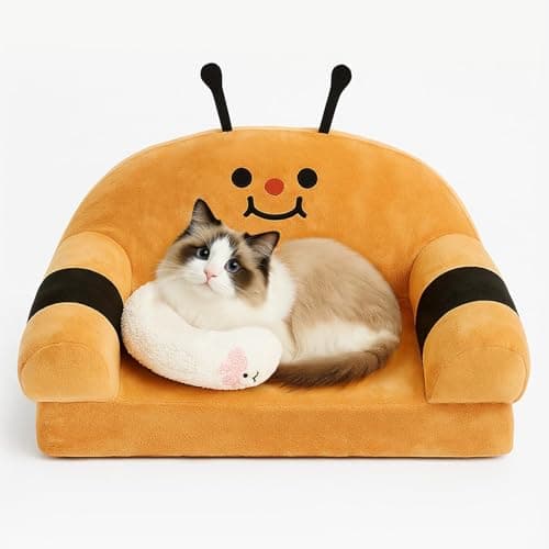 VIEFIN Cute Cat Couch with Soft Pillow, Supportive Dog Couch, Cat Sofa with Removable Cover，Cute Bee Shaped, 24 Inch - Image 1