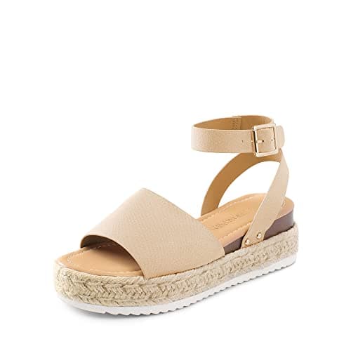 DREAM PAIRS Women's Platform Espadrilles Casual Ankle Strap Wedge Sandals Comfortable Dressy Summer Shoes,Size 6,Nude-Suede,SDPW2359W