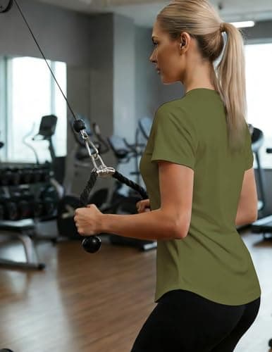LETSEE Short Sleeve Basic Tees for Women Running Gym Athletic Tee Top Breathable Crewneck Tops Army Green XL - Thumbnail 3