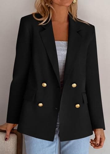 KIRUNDO Blazers for Women Business Casual 2025 Fall Long Sleeve Double Breasted Open Front Work Suit Jackets with Pockets(Black, Large) - Thumbnail 2