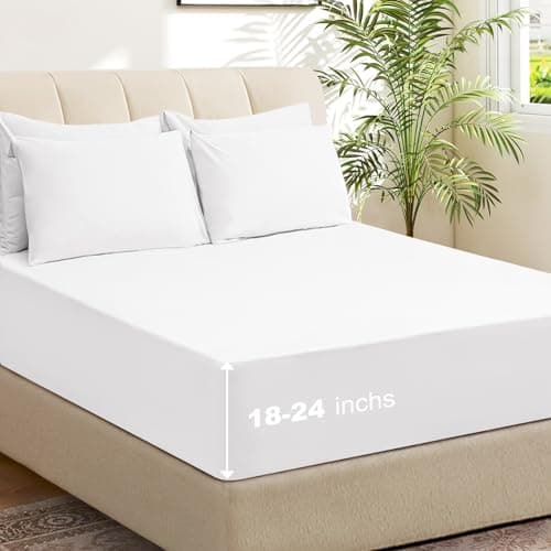 USXIBEI 4 Piece Twin Sheet Set – Breathable & Cooling Bedding Set with 18-24 Inch Deep Pockets - 1 Flat & 1 Fitted Sheet & 2 Pillowcases（Twin White） - Image 1