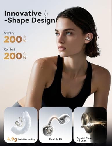 JOYROOM OE3 Open Ear Earbuds, Wireless Clip On Earbuds Headphones, Auto L-R Recognition, Omni Tap Control, Immersive Sound, Ultra-Light 4.9g Fit, Comfortable for Workouts and Daily Use, (Silver White) - Thumbnail 3