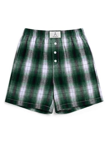 ANRABESS Shorts for Women 2026 Summer Casual Lounge Pajama Sleep Gingham Boxer Shorts Soft Comfy Beach Pj Bottoms Pockets Green Black Plaid X-Large - Image 1