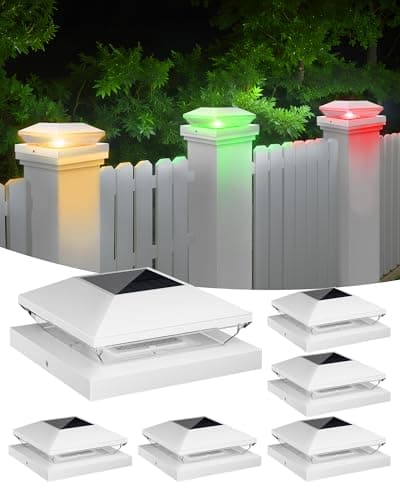 T-SUN Solar Post Cap Lights with Auto-Change Colors- for Wooden (4x4/6x6) & Vinyl (4x4/5x5) Posts | Weatherproof Outdoor Solar Fence Post Lights for Deck, Porch, Garden & Stairs(6-Pack,RGB) - Image 1