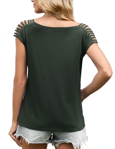 JUSTFASHIONNOW Womens Cold Shoulder Tops Summer Cute T Shirts Going Out Cap Sleeve Tops Dressy Casual Blouses Comfy Trendy Tee Shirts (Army Green,XX-Large) - Thumbnail 6