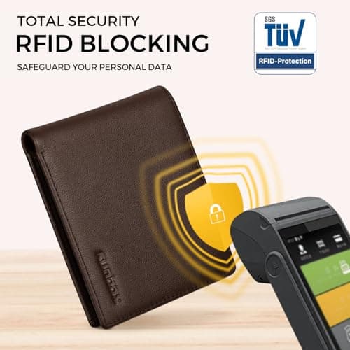 RUNBOX Leather Wallet for Men, Genuine Leather Mens Wallet Bifold Rfid Blocking with 12 Cards and 2 ID Windows, Minimalist Wallet for Men with Gift Box - Thumbnail 5