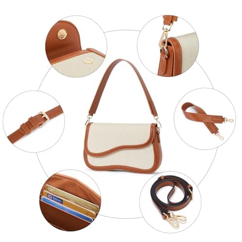 Telena Shoulder Bag for Women Shoulder Purse Vegan Leather Handbags Crossbody Purses with 2 Removable Strap Beige with Brown - Thumbnail 5