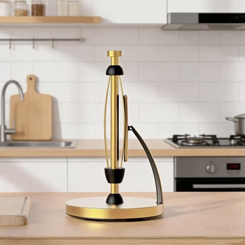 VEHHE Paper Towel Holder Countertop, Paper Towel Holder with Spring Activated Arm and Damping Effect, Simply Tear Paper Towel Stand for Bathroom and Kitchen (Gold) - Thumbnail 6