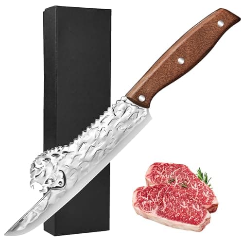 Plys 8 Inch Chef Knife, Creative Bull Head Design, Hammered Forged Full Tang Stainless Steel Kitchen Knife, Wooden Handle with Gift Box, Sharp Cooking Knife for Home Restaurant - Image 1