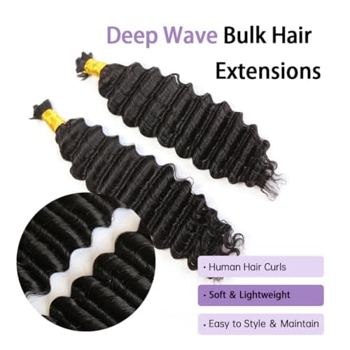 YWIGS Deep Wave Bulk Human Hair for Braiding Boho Knotless Braids Human Hair 100 Percent Human Braiding Hair 100G NC 20inch - Thumbnail 4