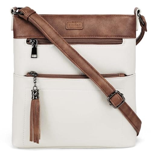 Kiss Sea Crossbody Bags for Women Travel Womens Crossbody Purse Lightweight Handbags with Tassel White Brown - Image 1