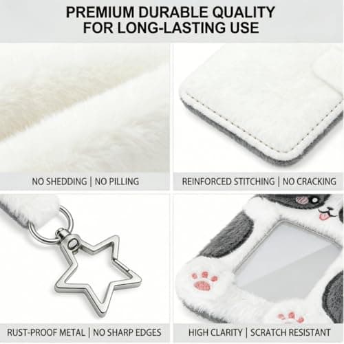 DegoCyhton Photocard Holder, Kpop Photo Card Keychain, 2 Pack 3 Inch, Clear PVC Window, Anti-Shed Plush Design, 360° Rotating Hook, for Teen Girls Student Campus Backpack Pendant & Card Protection - Thumbnail 6