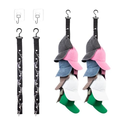 Oeyliz Hat Organizer Baseball Caps Rack Hangers 2PCS Door Hat Racks with 8 Stainless Steel Clips Cap Wall Holder Closet Storage Organizer Over Door Wall Caps Storage Hangers Black - Image 1