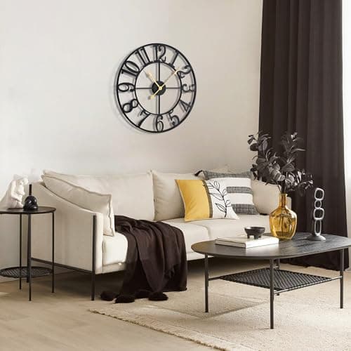 HAITANG Large Wall Clock for Living Room Decor, 24 Inch Black Metal Silent Non Ticking Battery Operated Modern Vintage Decorative Clock for Bedroom - Thumbnail 6