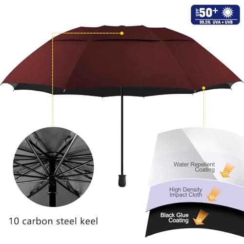 DUOUPA Adjustable Sun Umbrella with Clamp Clip - 53" UPF 50+ Portable Folding Umbrella for Patio, Beach Chairs, Camping, Wheelchair & Outdoor Use (Wine Red 53"/Type A - Thumbnail 5