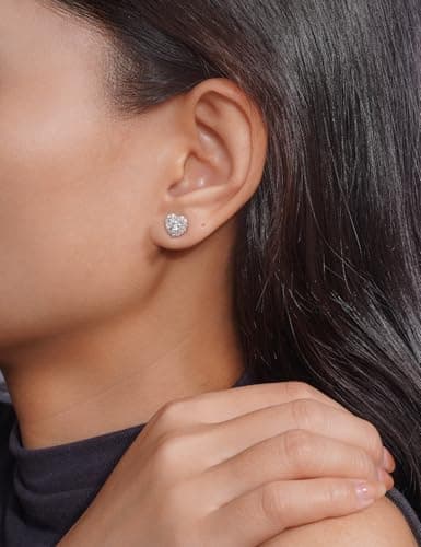 IMOLOVE Moissanite Stud Earrings Lab Created Moissanite Earrings in Sterling Silver Trendy Heart Halo Earrings for Women Men D Color Round Cut - Thumbnail 4