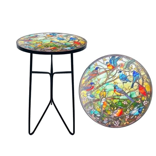 QZXYGY Mosaic Hummingbird Outdoor Side Tea Table, Glass Plant Tables Indoor Decorative Metal Patio Table, Outdoor Tables Unique Furniture - Weather-Resistant Patio Valentine's Day Decor - Image 1