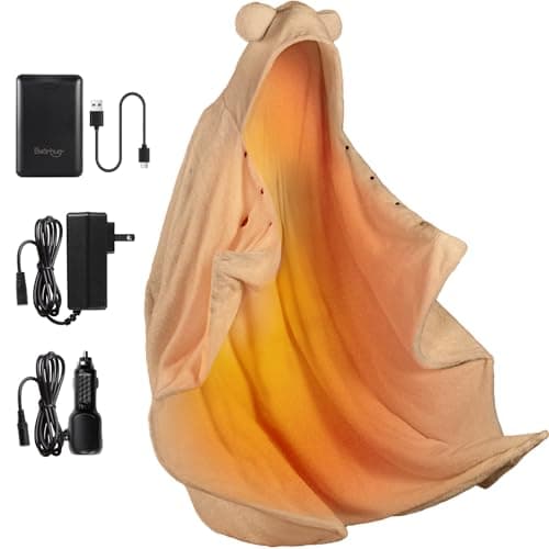 Bearbug Cordless Heated Blanket 50“ x 70", Portable Wearable Heated Blanket Shawl Hoodie Battery Operated, Car Charger, Dc Adapter, 3 Heating Level, Machine Washable, Brown - Image 1