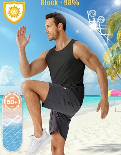 PINSPARK Mens Tank Tops Summer Quick Dry Athletic Sleeveless Shirts UPF 50+ Gym Workout Running Beach Muscle Tee Breathable Black - Thumbnail 4