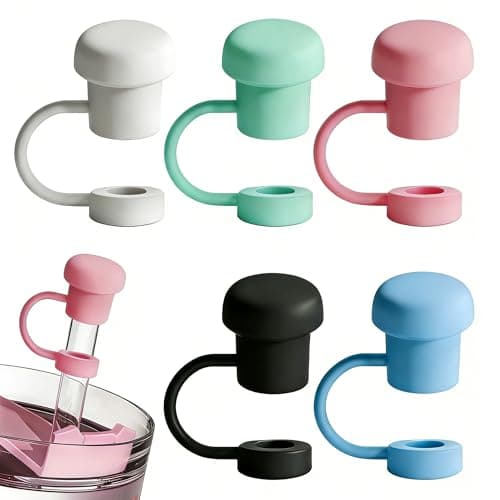 Cute Straw Cover Cap for Stanley Cup Accessories, 5PCS Straw Toppers for Stanly Tumbler 30oz 40oz, Reusable Dust-proof 10mm Straws Protector Mothers Gifts for Women Men(Pink/Black/Blue/Green/White) - Image 1