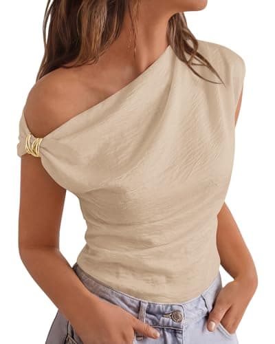 BTFBM Spring Tops for Women Trendy Sleeveless Ruched Going Out Top Solid Tank Blouses Basic T Shirts Fashion Clothing(Light Khaki,XX-Large) - Image 1