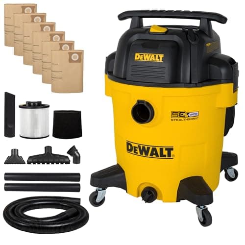 DEWALT 12 Gallon STEALTHSONIC Shop Vacuum Wet and Dry, 5.5 Peak HP Ultra Quiet Shop Vac with Powerful Suction, Wet Dry Vacuum Cleaner DXV12P-QTE with 6 Dust Bags for Jobsite, Garage, Workshop & Auto - Image 1