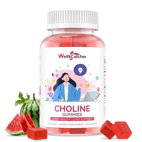 Wellcatcher CDP Choline Supplement Gummies 550 mg: Citicoline Brain Supplement for Memory Focus Liver Health with DHA B12, High Potency Sugar Free Vegan Non GMO Watermelon Flavor 30 Days - Image 1