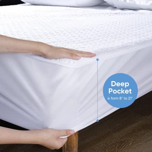 Hanherry 100% Waterproof Mattress Protector Queen Size, Mattress Cover 3D Air Fabric Cooling Mattress Pad Cover Smooth Soft Breathable Noiseless, 8''-21'' Deep Pocket - Thumbnail 4