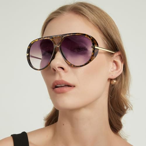 SODQW Oversized Aviator Sunglasses for Women With Earring Trendy Large Big 2025 Designer Shades Adjustable Temples - Thumbnail 2