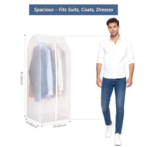 3D Hanging Closet Organizer & Garment Protector - Large Capacity Breathable Dust Cover for Dresses, Suits, & Heavy Coats | Transparent Window for Easy View | Space-Saving Closet Storage (47x24x20 in) - Thumbnail 2
