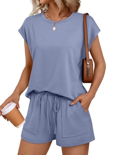 LILLUSORY Womens Lounge Two 2 piece Sets Summer Outfits 2026 Loungewear Matching Vacation Beach Travel Sweatsuits Sweat Tracksuits Pajamas Pjs Clothes Shorts Clothing Fashion Trendy Black Blue M - Image 1