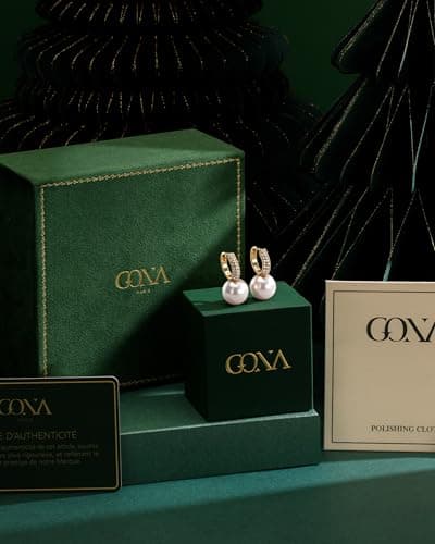 GONA GIFT 12MM White Pearl Hoop Earrings, Created with Swarovski® Pearls, 14K Gold Plated & Sterling Silver, Elegant Gift Box for Valentine’s Day, Bridesmaid, Wedding Something New - Thumbnail 2