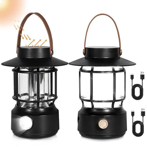 Led Camping Lantern 2 Pack, 1000LM, Solar Lantern Rechargeable Camping Lights with Side Flashlights for Emergencies, IPX5 Waterproof Portable led Lanterns for Power Outages,USB C Cable Included - Image 1