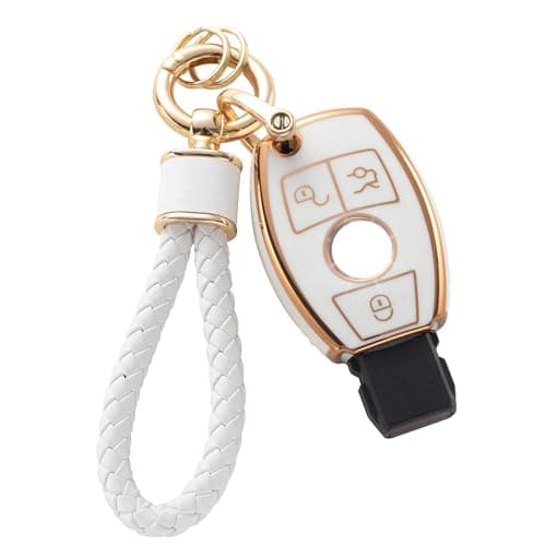 RUABIBAN for Mercedes Benz Key fob Cover with Keychain, Soft Tpu Key Case Protector Fit for A B C E G K R S Class AMG Smart Remote Key